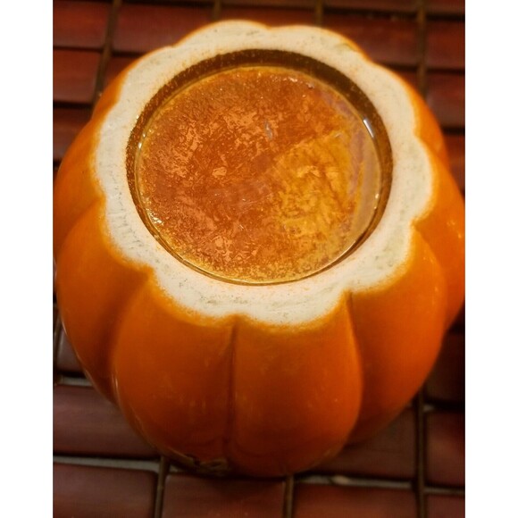 Vintage Ceramic Pumpkin Cookie Jar Halloween Fall Thanksgiving 6" High 5.75" Dia - Picture 6 of 6